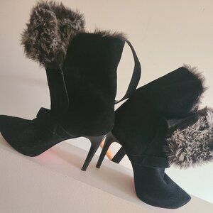 Black Suede Paris Hilton fur boots!
